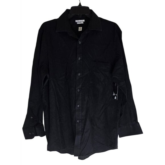 Van Heusen Classic Fit Black Brushed Cotton Long Sleeve Shirt XL Wrinkle-Free - Picture 1 of 4